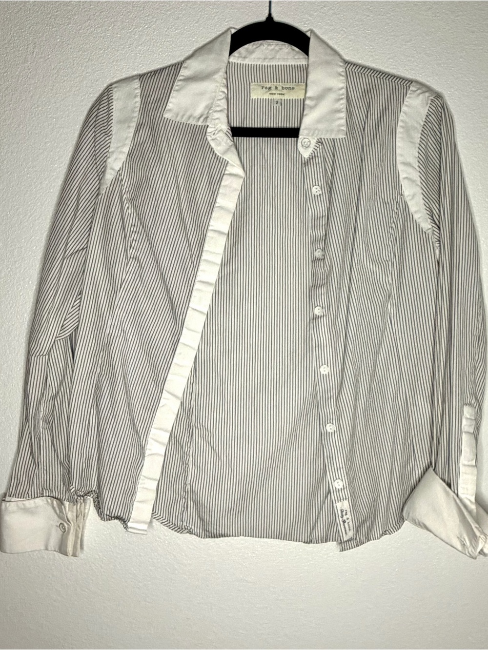 Rag & Bone Striped Button-Down Shirt - White & Gray - Size 2